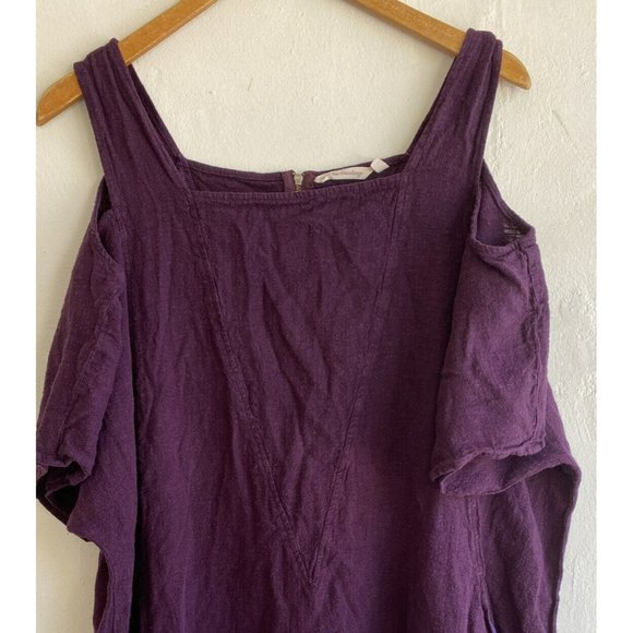 Soft Surroundings Top Emelia 1X Purple Linen Blend Cold Shoulder Lagenlook - Picture 2 of 10